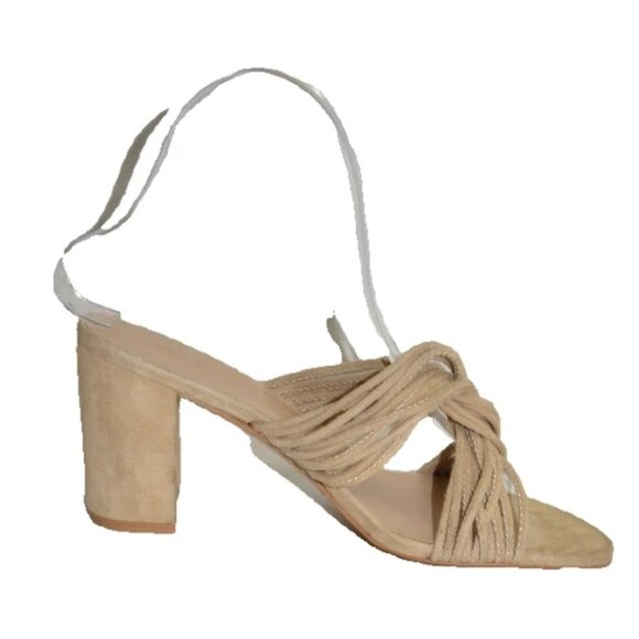 New! Stuart Weitzman Twist Block 75 Suede Mules Size 7.5 Neutral Tan DD486 - Picture 3 of 5